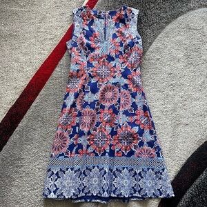 Adorne Blue Floral Paisley V Neck Sheath Dress